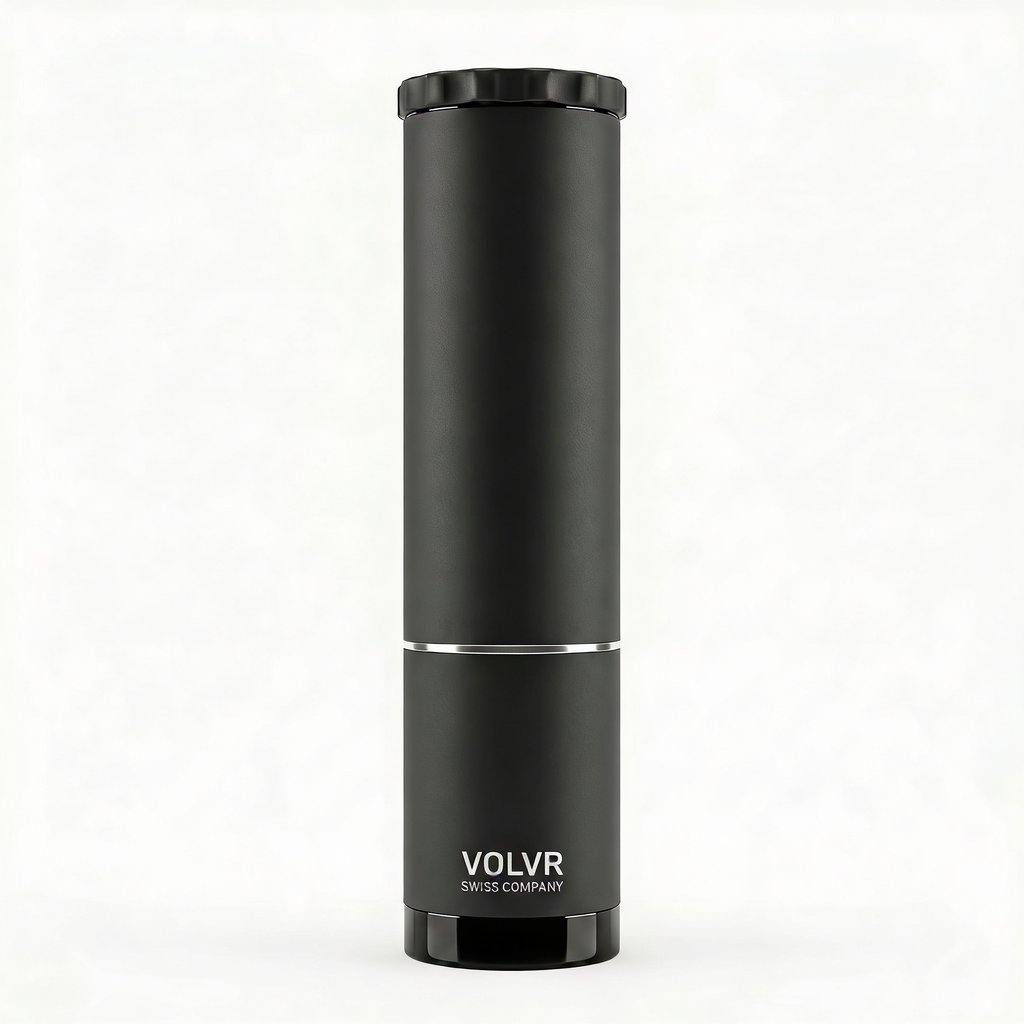 VOLV'AIR, pressurisateur électronique de balles de padel au boîtier aluminium noir, sur fond blanc